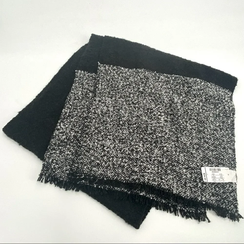 NWT Christopher & Banks winter scarf black and white color clock with fringe